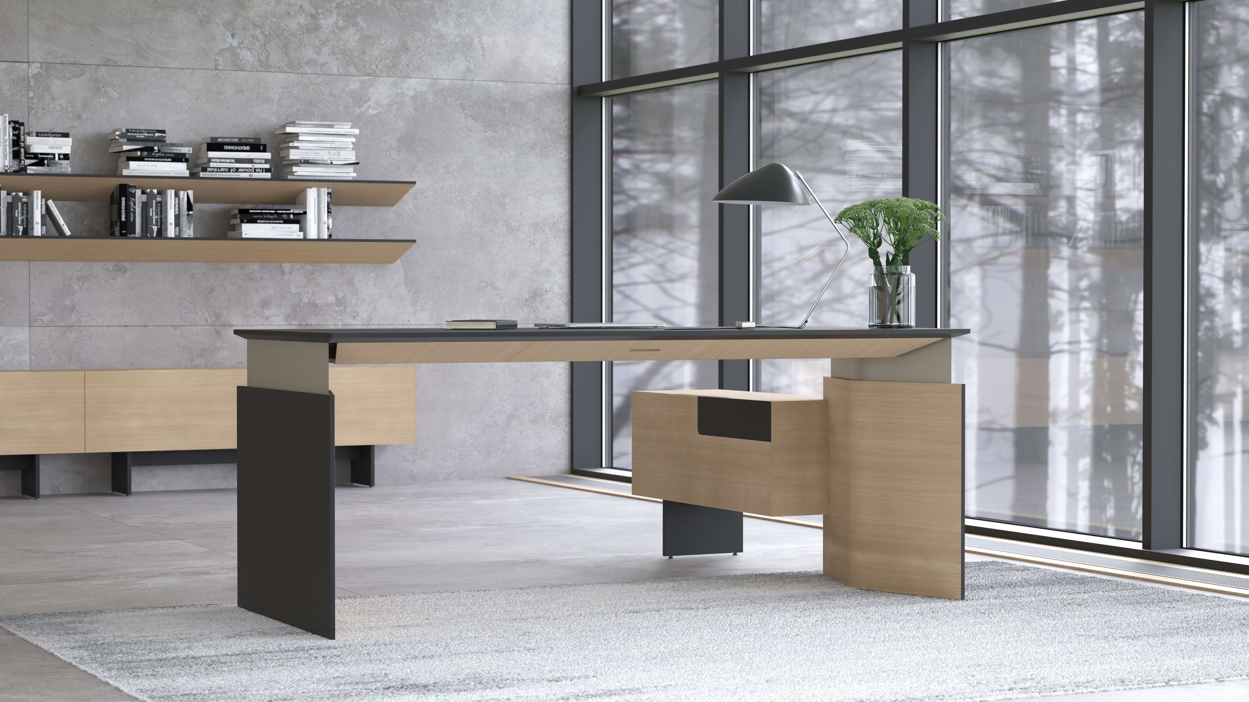 MOVE EXECUTIVE SIT-STAND DESKS w/ FIXED STORAGE