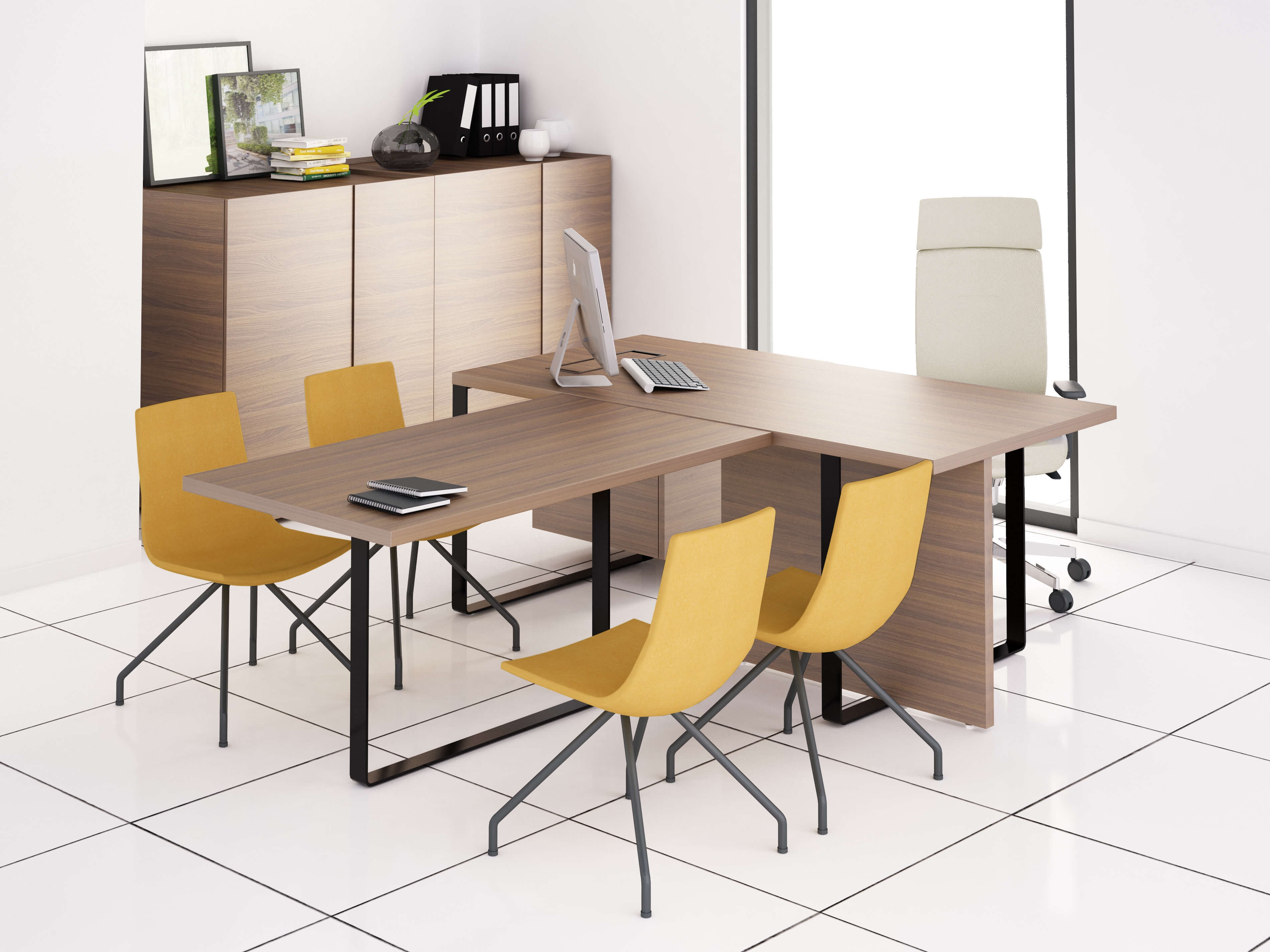 Plana Wood Veneer Executive Desk w/Grommet & Box 