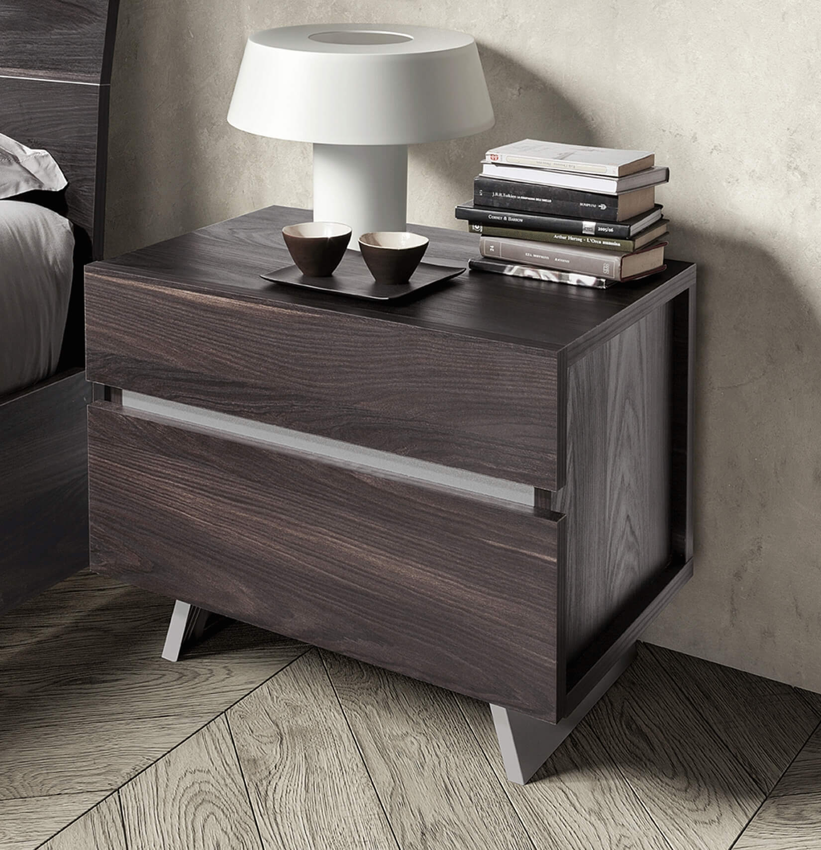 New Star ESF Wood Veneer Nightstand w/2 Drawers