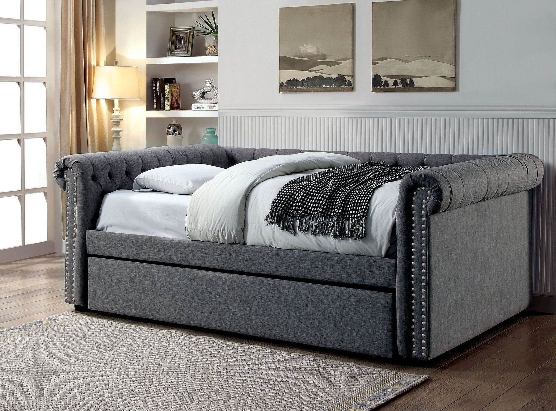 Leanna Fabric/Wood Daybed w/Trundle