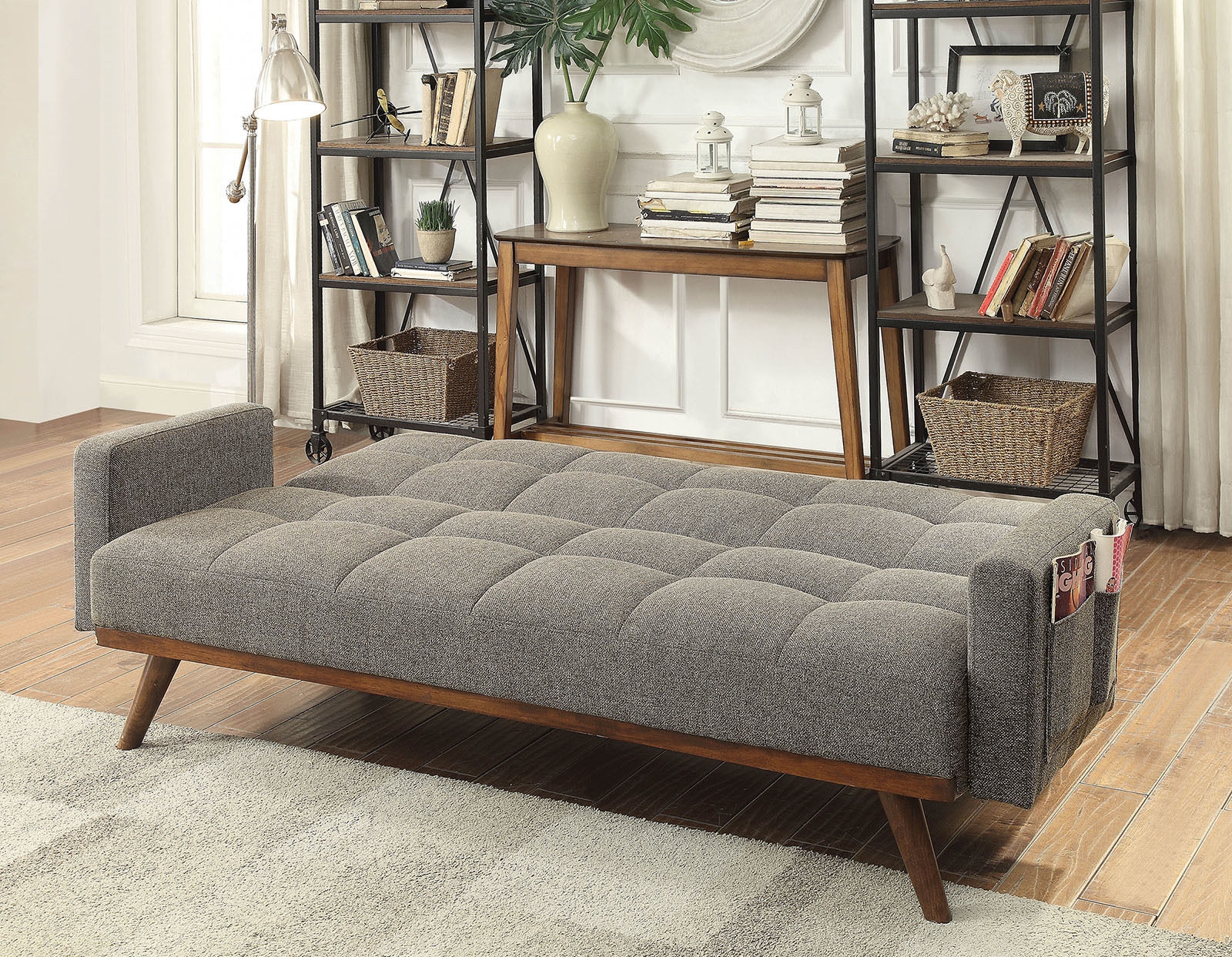 Nettie Linen Fabric/Wood Sofabed