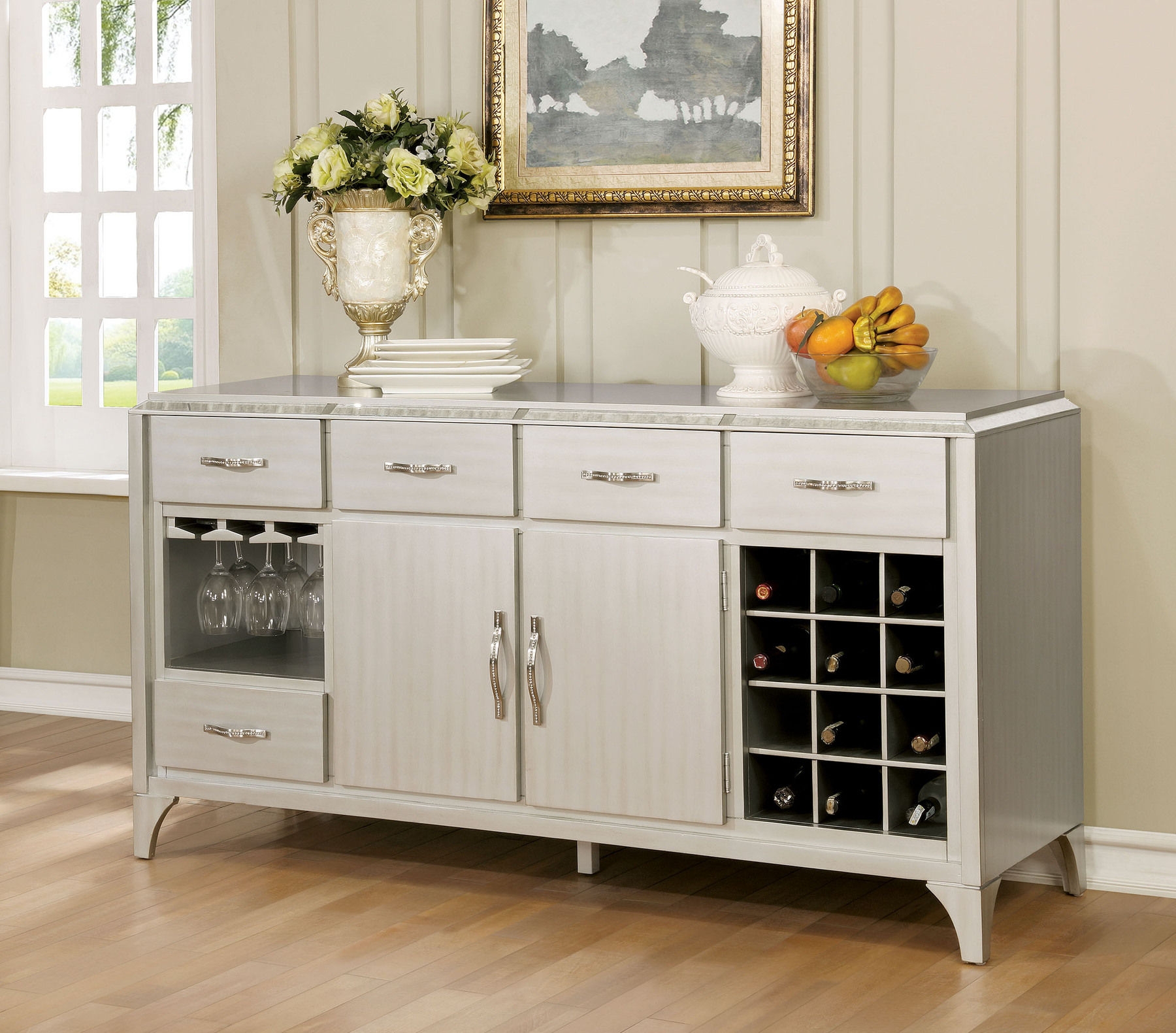 Diocles Wood Server w/2 Doors, 5 Drawers & Wine Storage