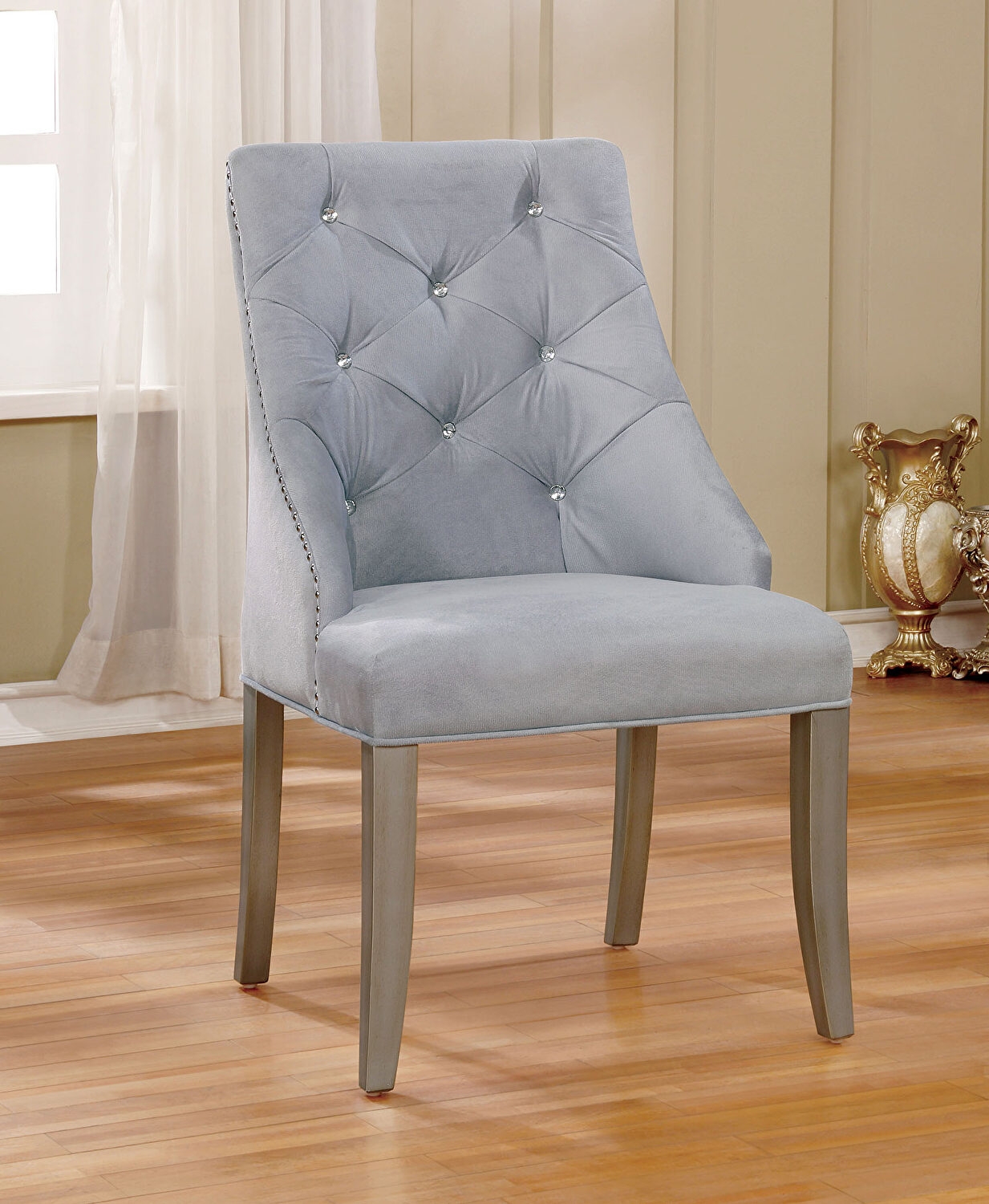 Diocles Flanelette/Wood Tufted Dining Side Chair, Set of 2