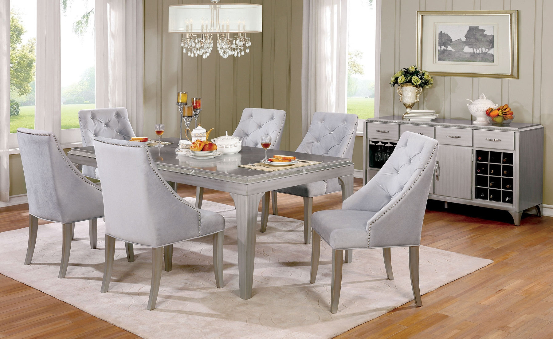 Diocles Flanelette/Wood Tufted Dining Side Chair, Set of 2