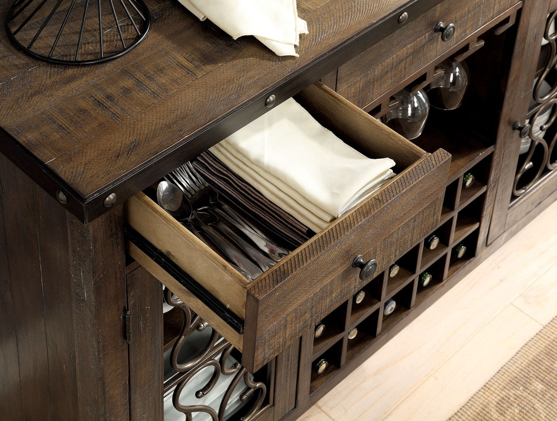 Paulina Wood Server w/2 Doors, 3 Drawers & Wine Storage
