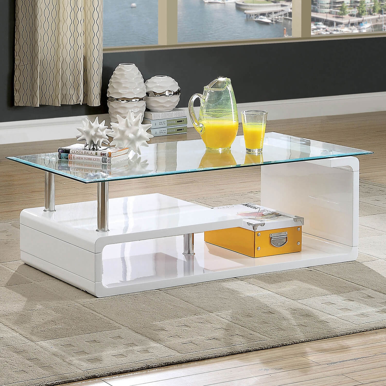Torkel Glass/Lacquer Storage Coffee Table Set