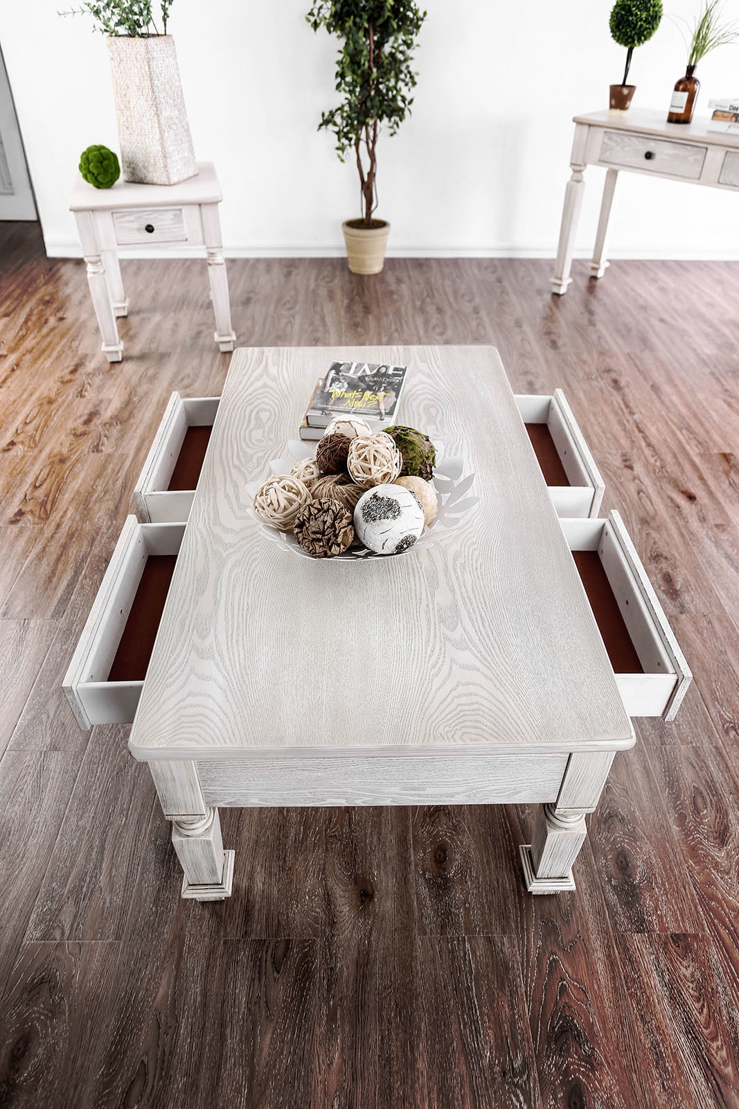 Joliet Wood Storage Coffee Table w/4 Drawers