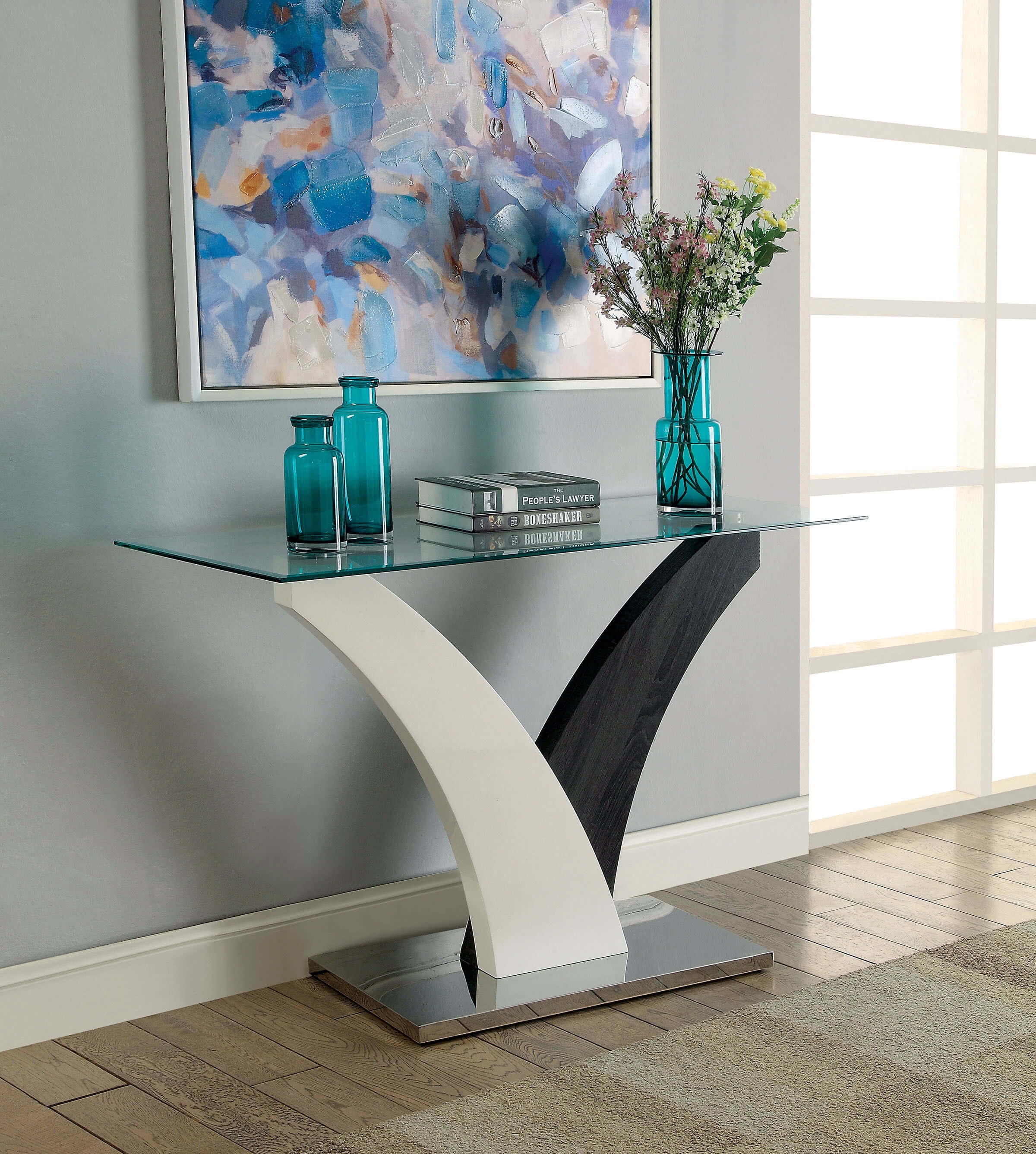Sloane Glass/Steel Sofa Table