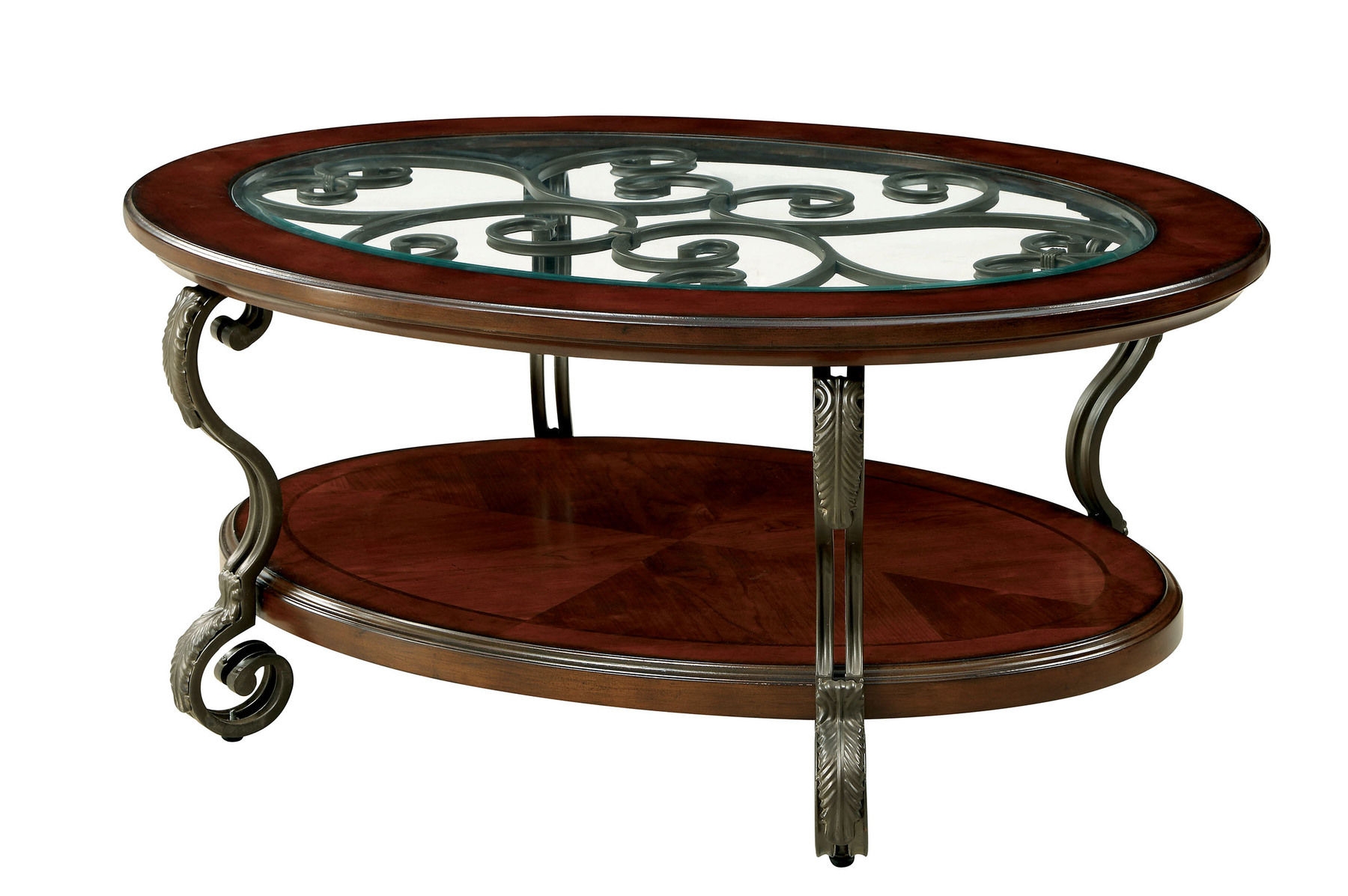May Glass/Wood Oval Storage Coffee Table