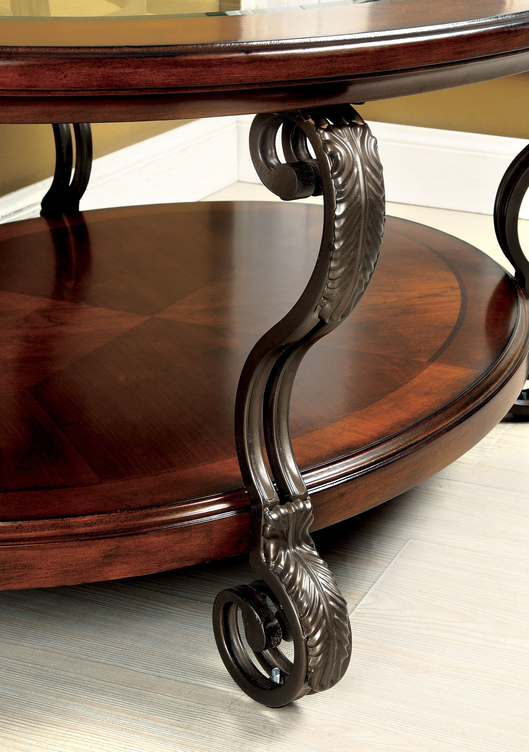 May Glass/Wood Oval Storage Coffee Table