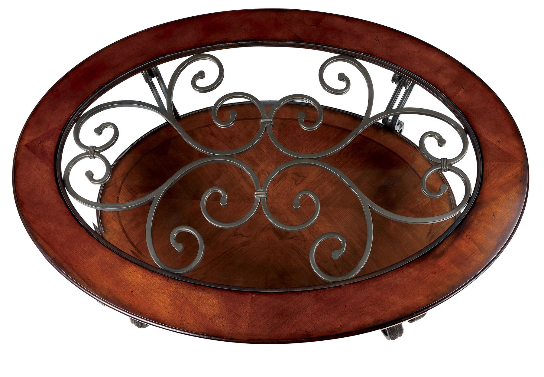 May Glass/Wood Oval Storage Coffee Table