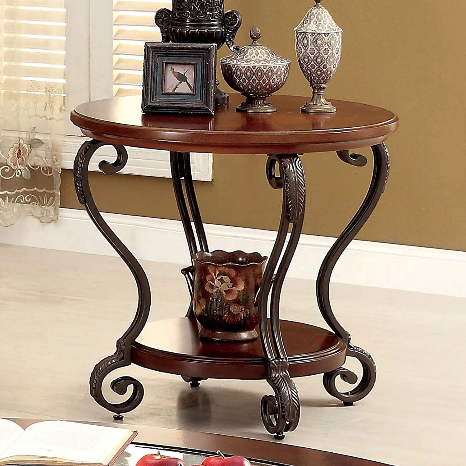 May Glass/Wood Oval Storage Coffee Table Set