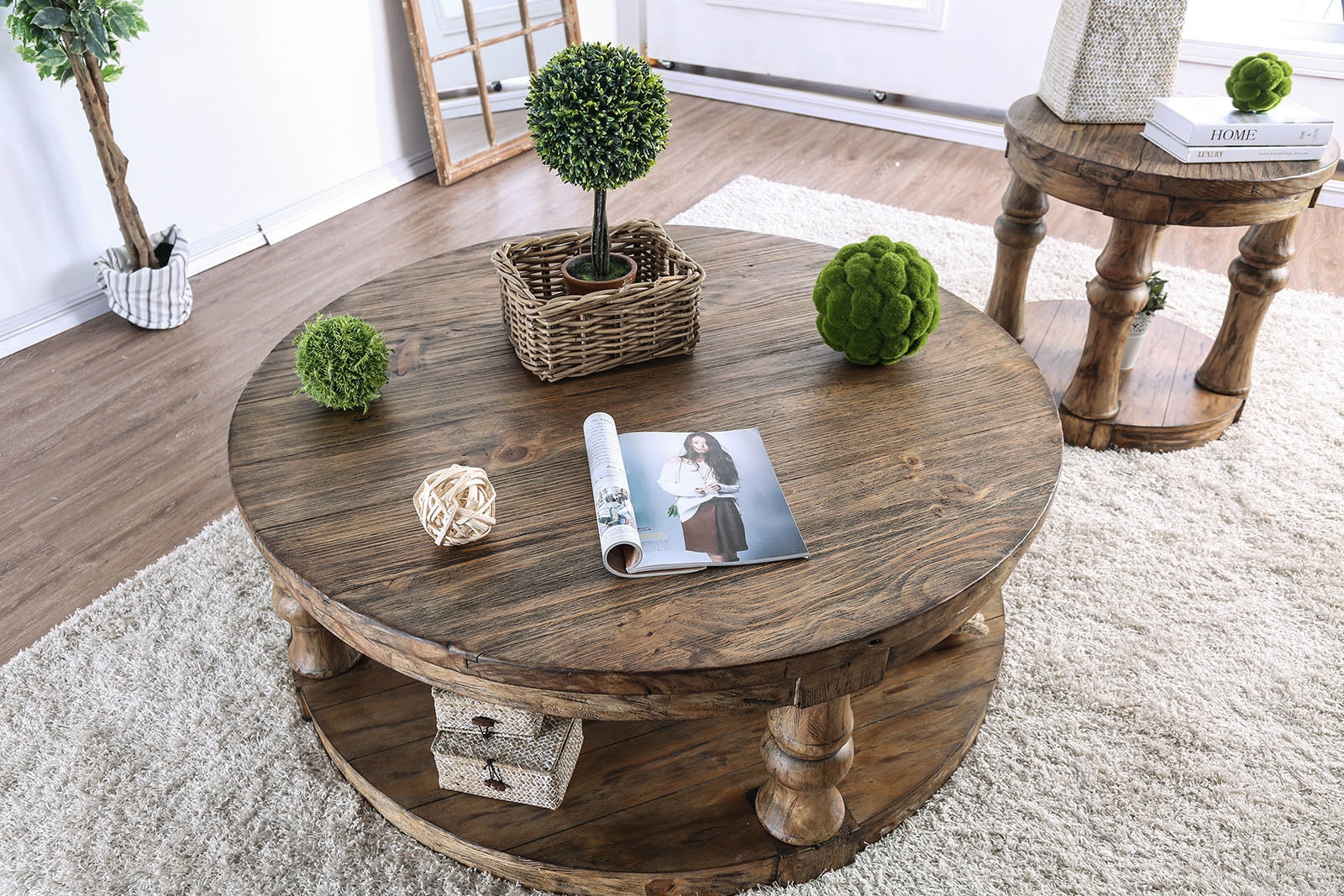 Mika Wood Round Storage Coffee Table