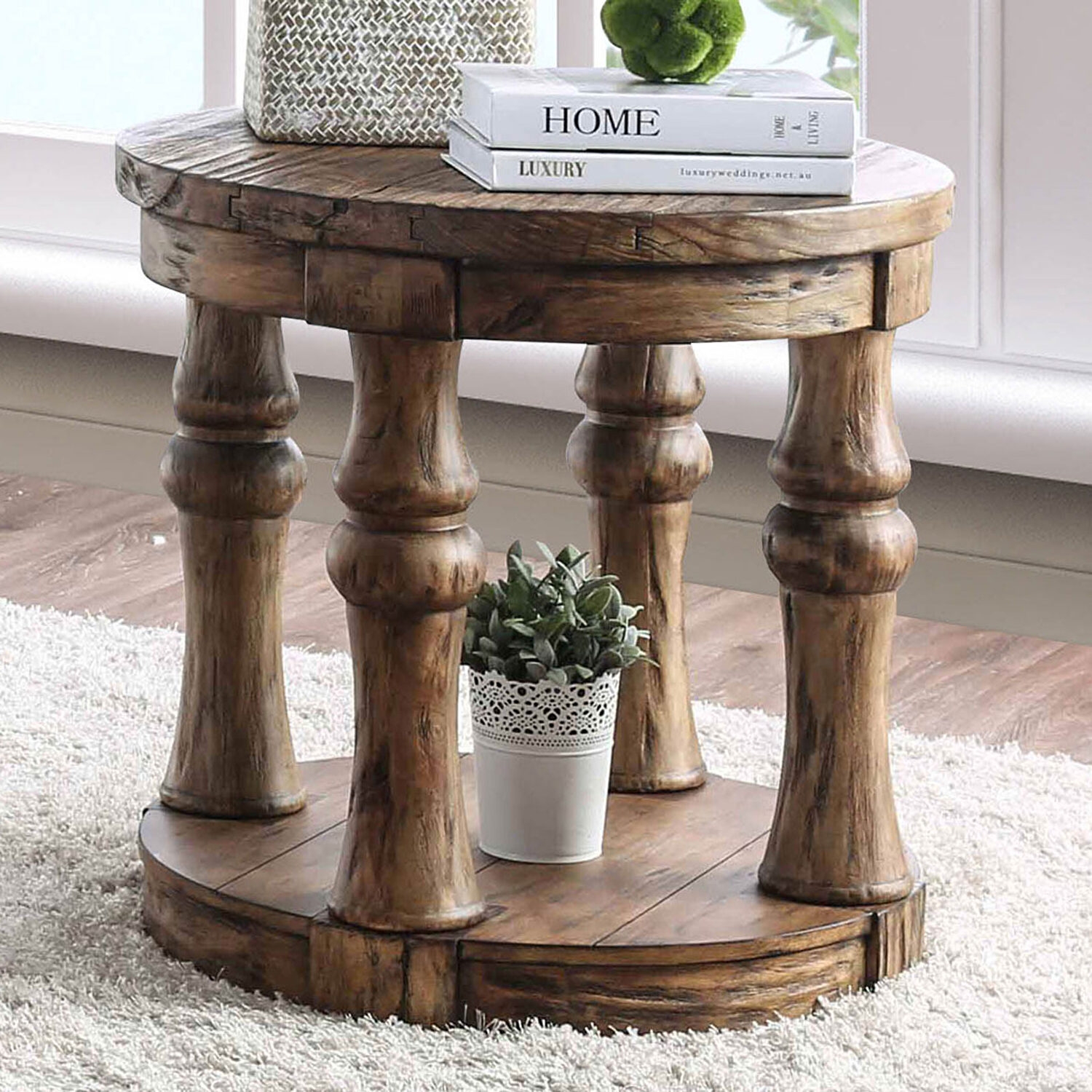 Mika Wood Round Storage End Table