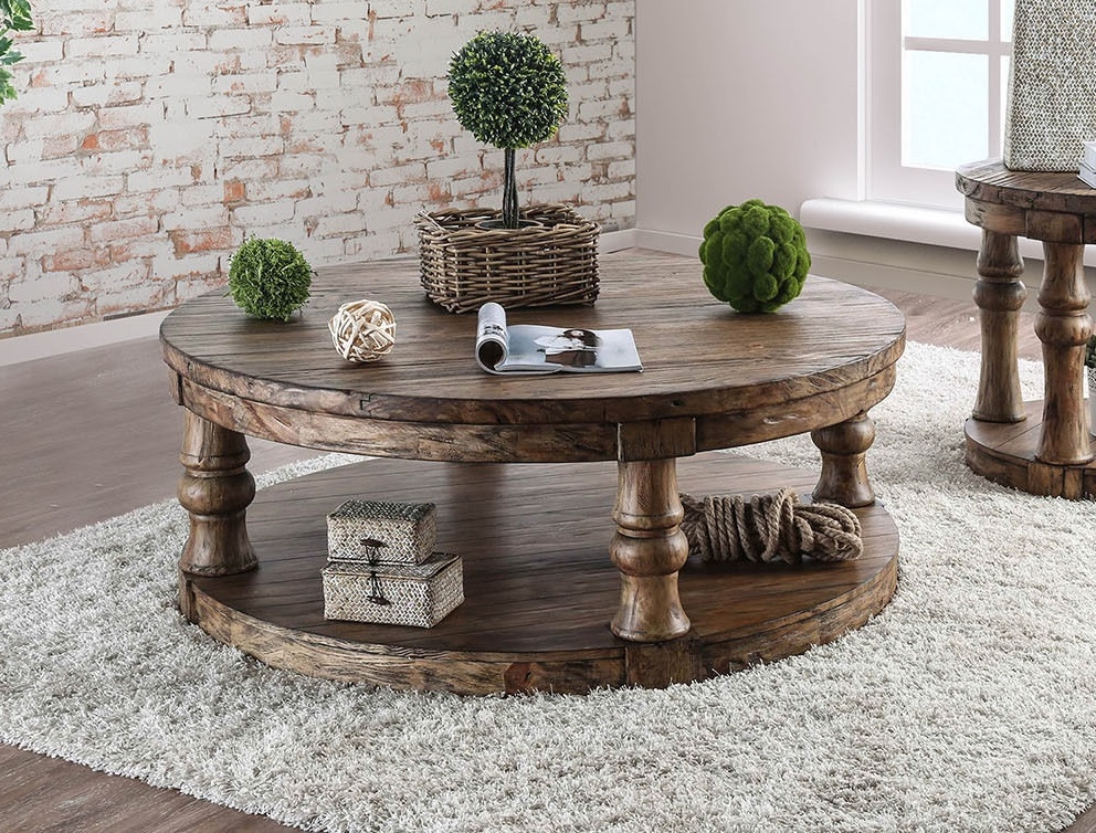 Mika Wood Round Storage Coffee Table Set