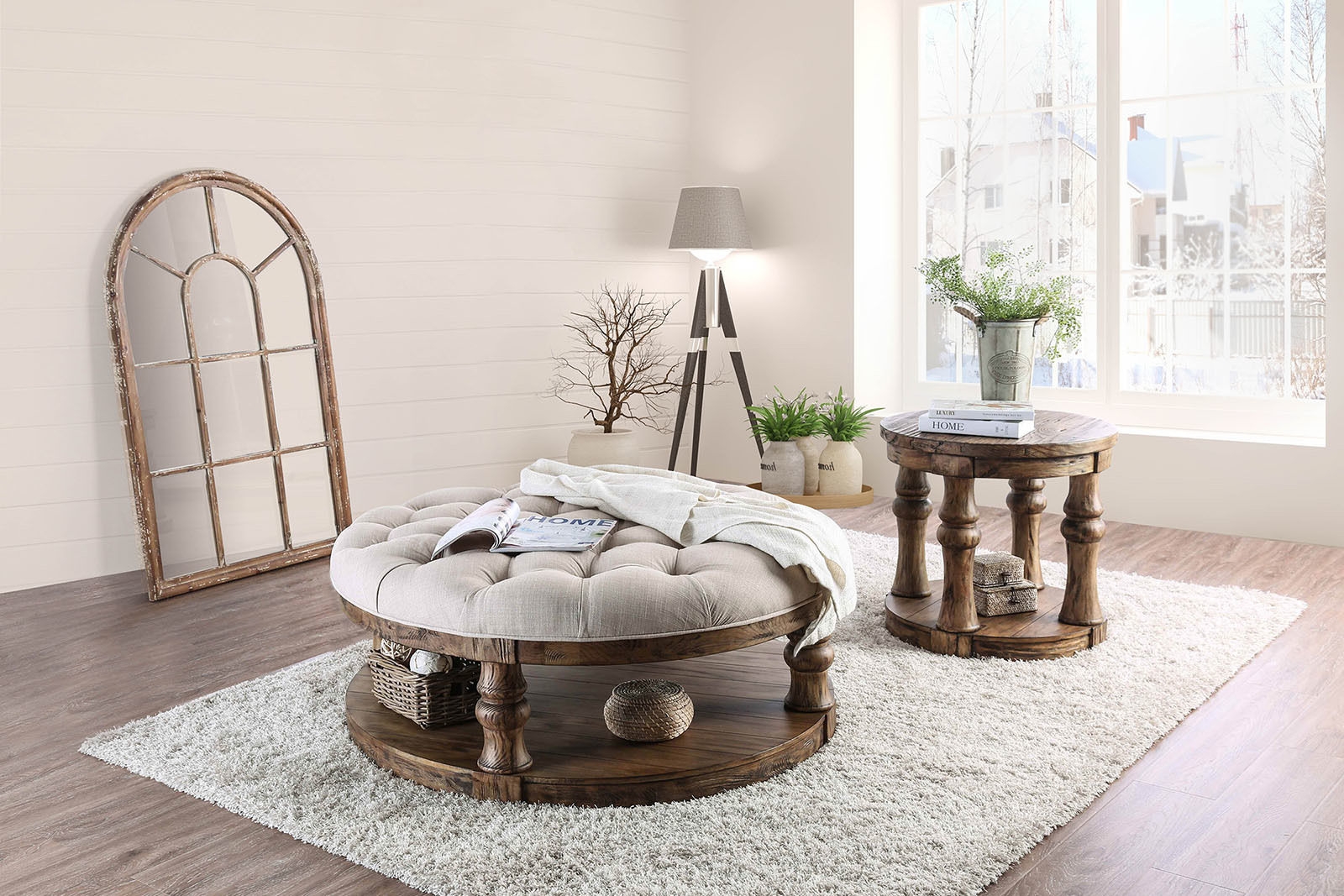 Mika Wood Round Storage Coffee Table Set