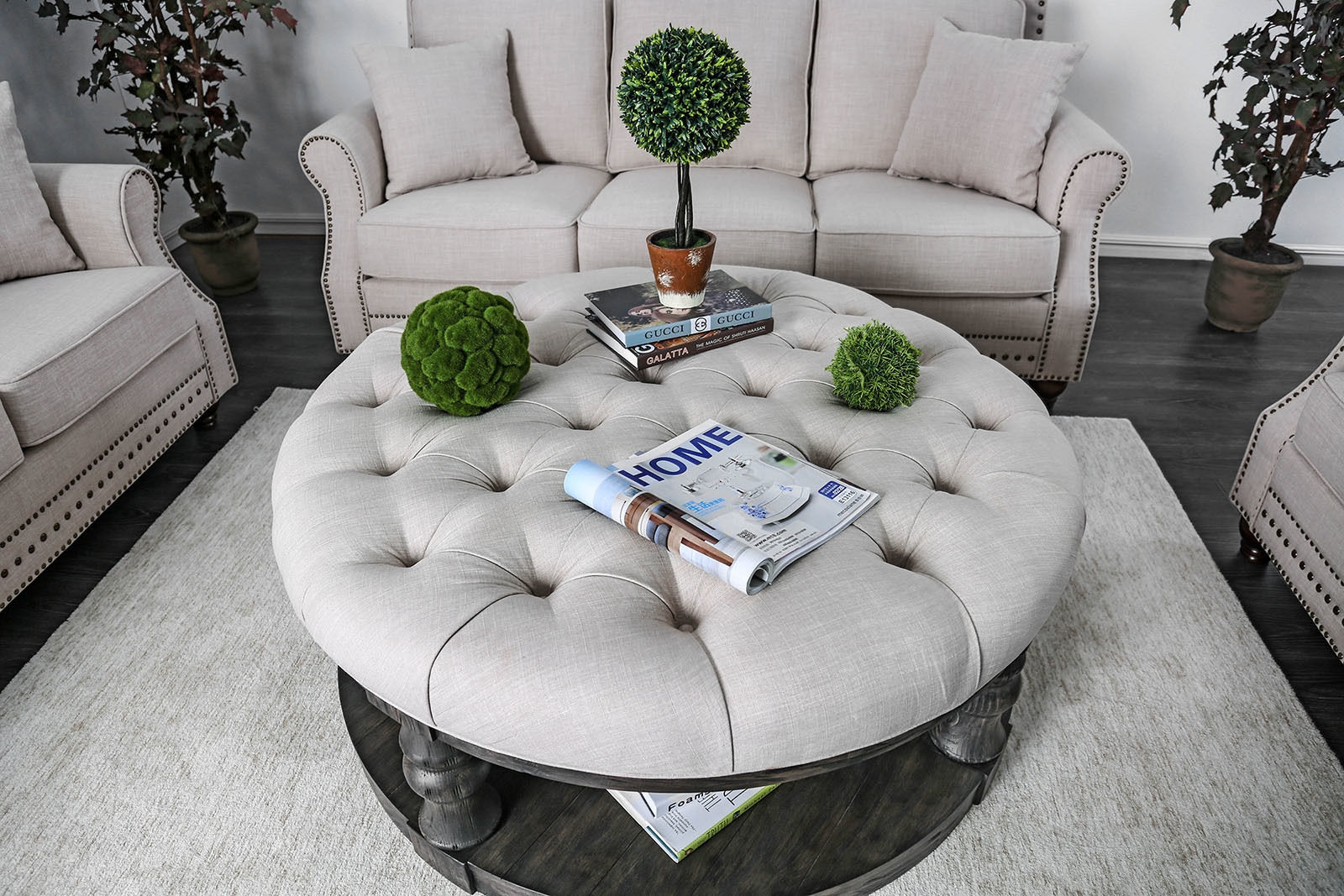 Mika Wood Round Storage Coffee Table Set