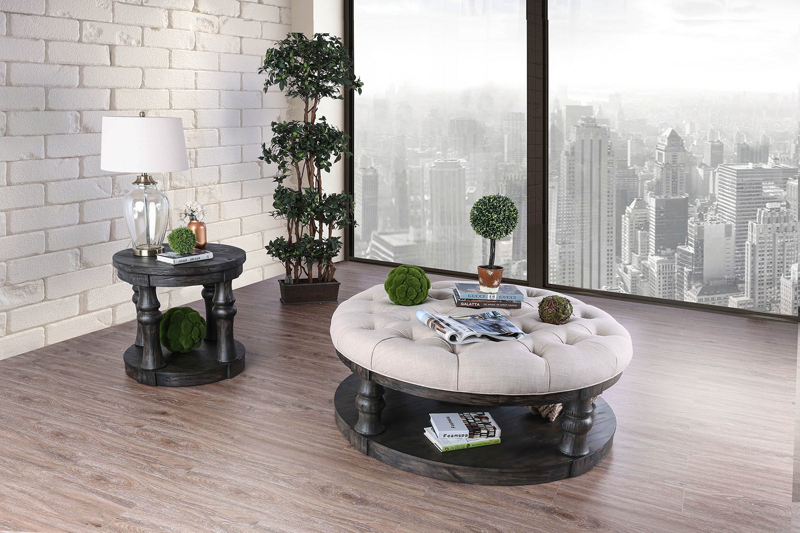 Mika Wood Round Storage Coffee Table Set