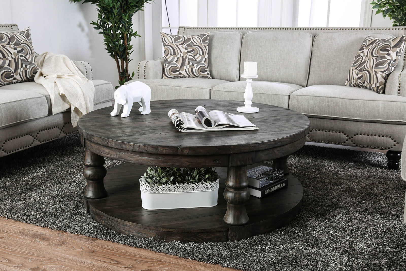Mika Wood Round Storage Coffee Table Set