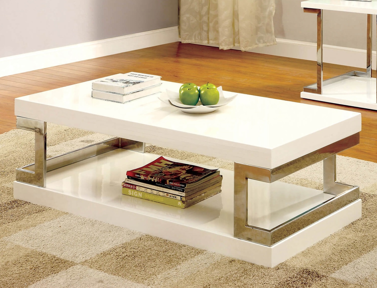 Meda Lacquer/Chrome Storage Coffee Table Set