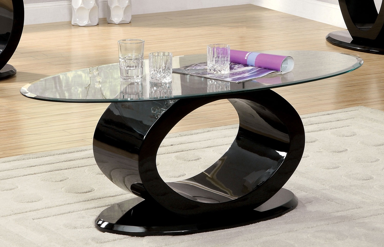 Lodia Glass/Lacquer Oval Coffee Table Set