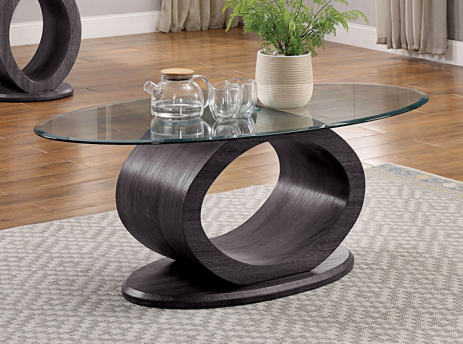 Lodia Glass/Lacquer Oval Coffee Table Set