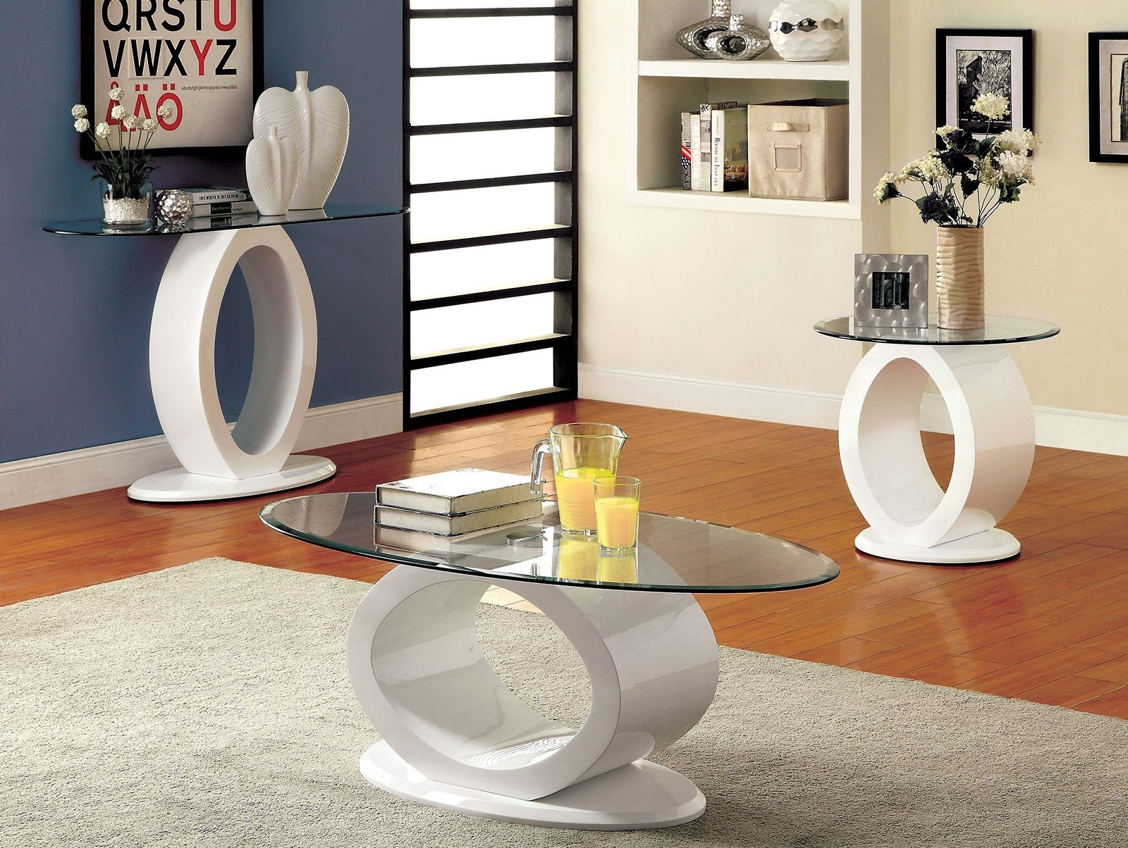 Lodia Glass/Lacquer Oval Coffee Table Set
