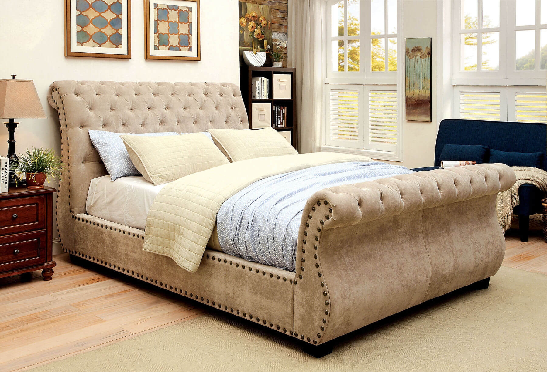 Neomi Fabric/Wood Sleigh Bed