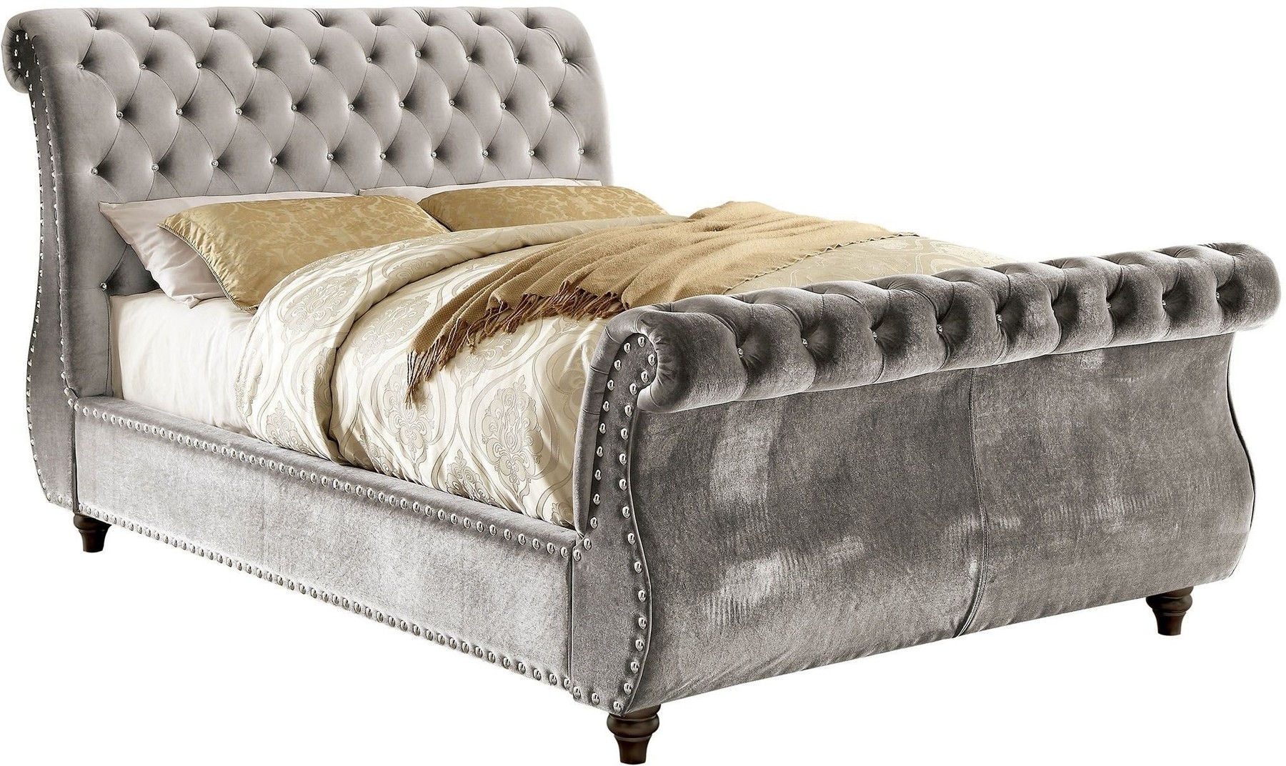Noella Fabric/Wood Tufted Sleigh Bed