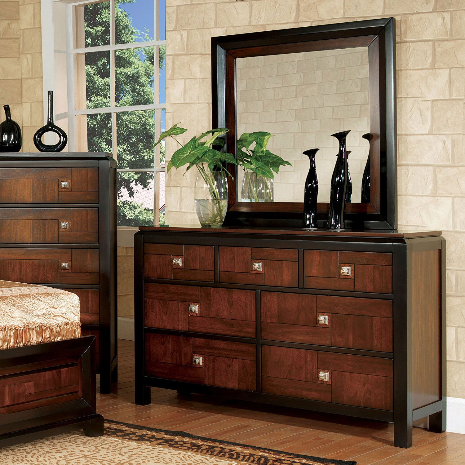 Patra Acacia,2 Nightstands, Dresser & Mirror
