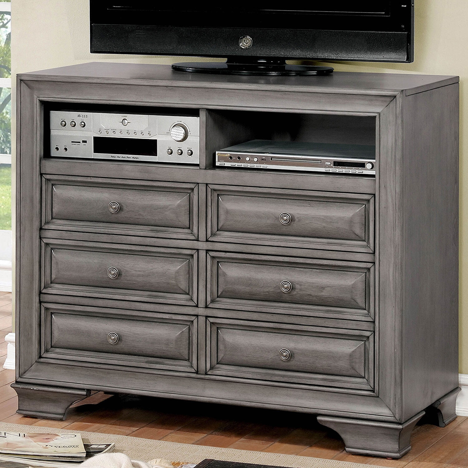Brandt Wood TV Stand w/6 Drawers