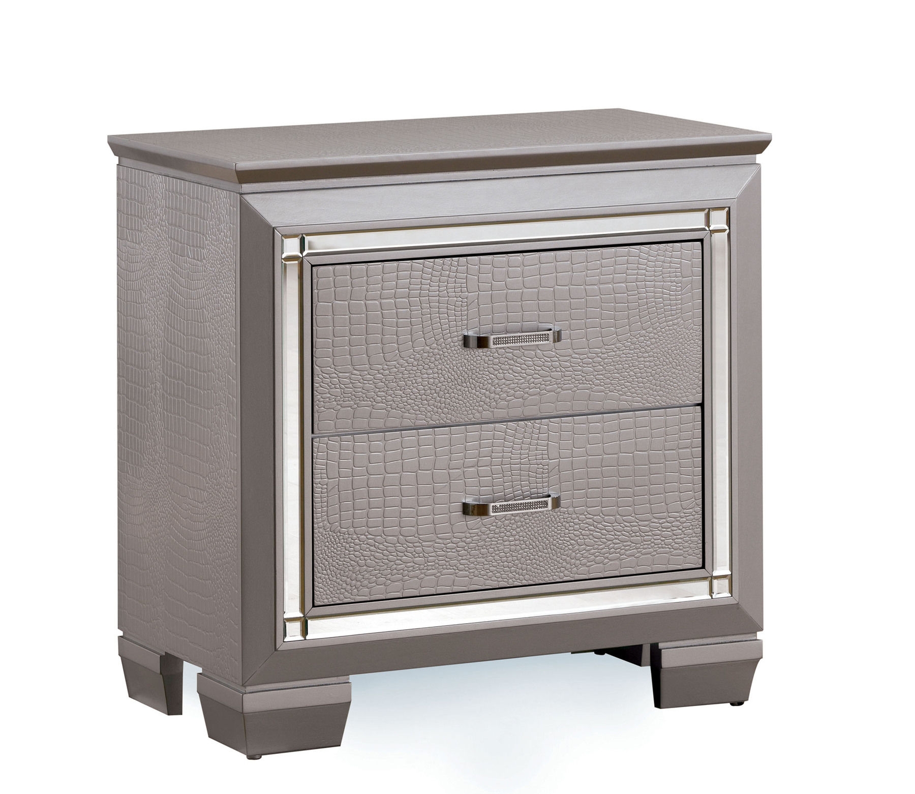 Bellanova Mirror/Leatherette/Wood Nightstand w/LED Light & 2 Drawers