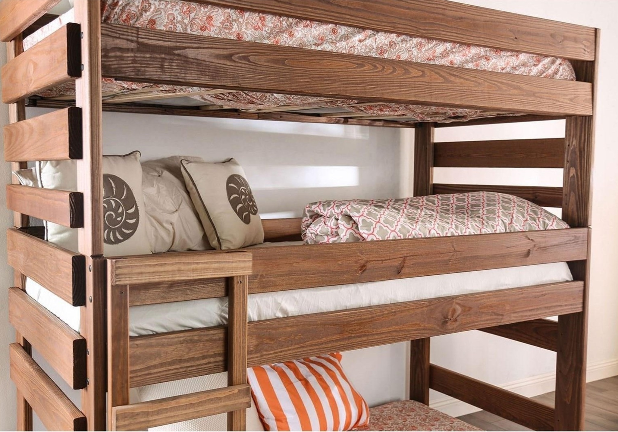 Polyanna Wood Triple Decker Bunk Bed, Twin Size