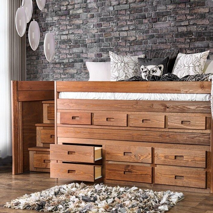 Cleo Wood Storage Captain Bed w/Drawers, Twin Size