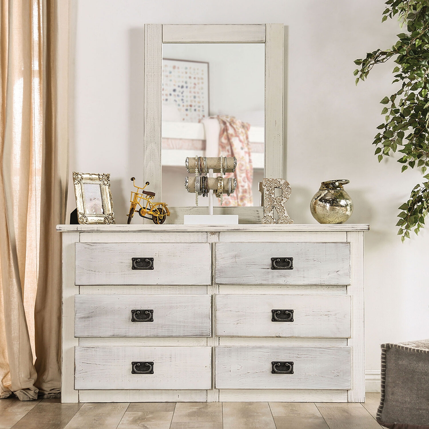Rockwall Wood Double Dresser w/6 Drawers