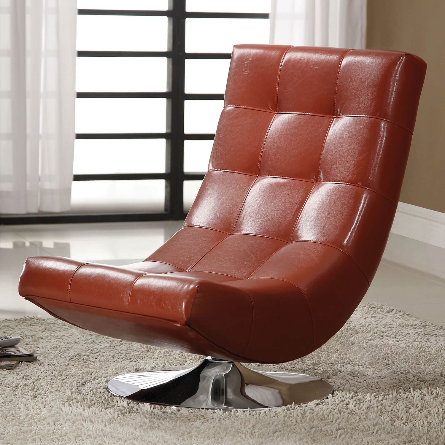 Trinidad Leatherette/Chrome Swivel Accent Chair