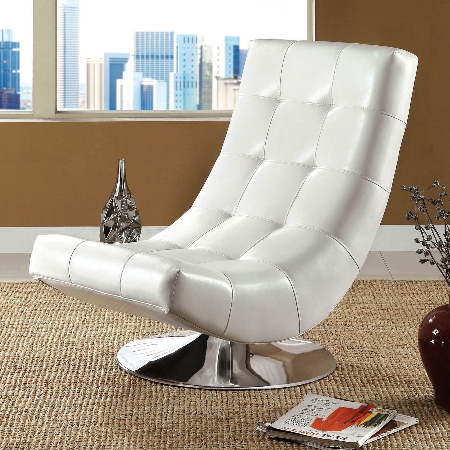 Trinidad Leatherette/Chrome Swivel Accent Chair