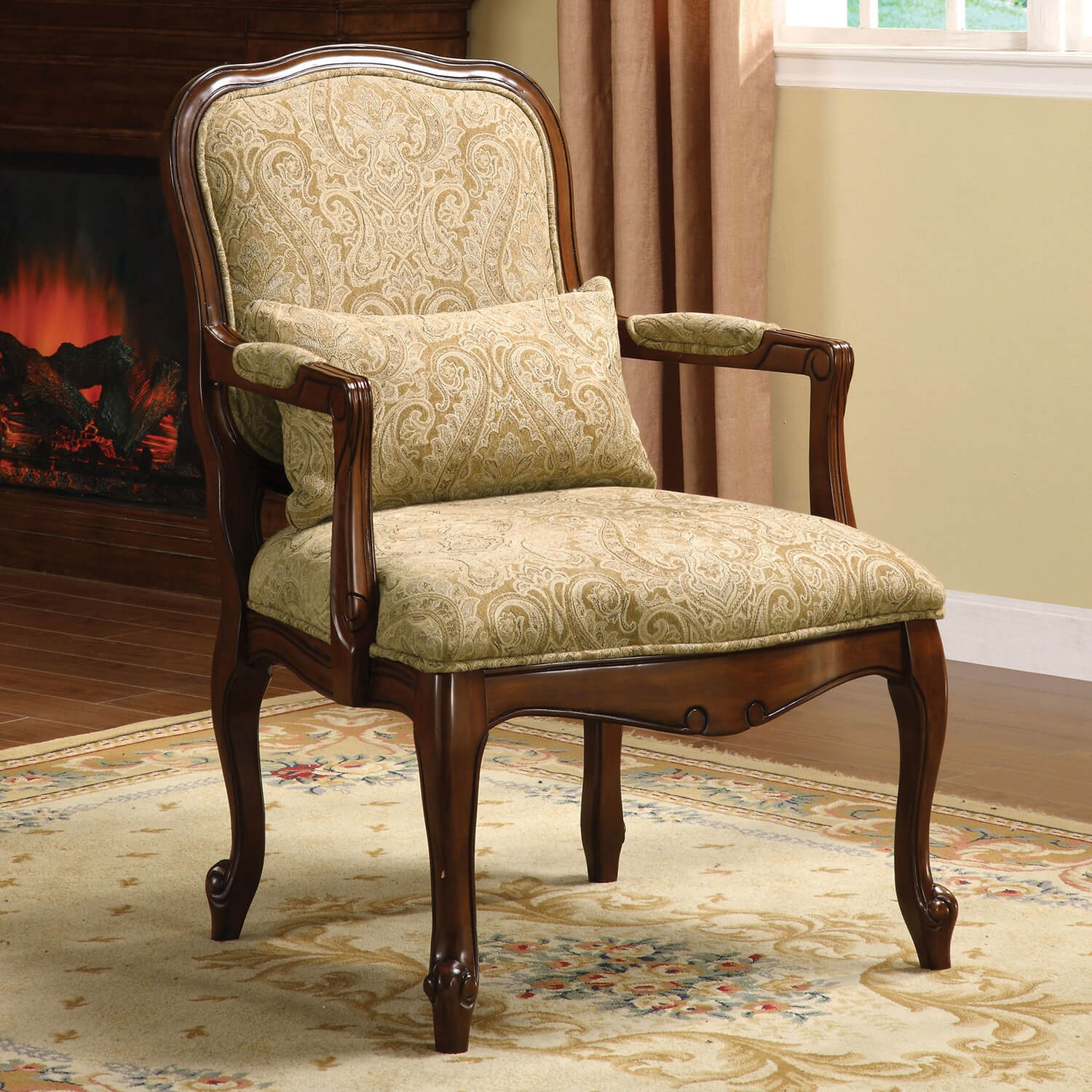 Waterville Fabric/Wood Accent Arm Chair w/Pillow