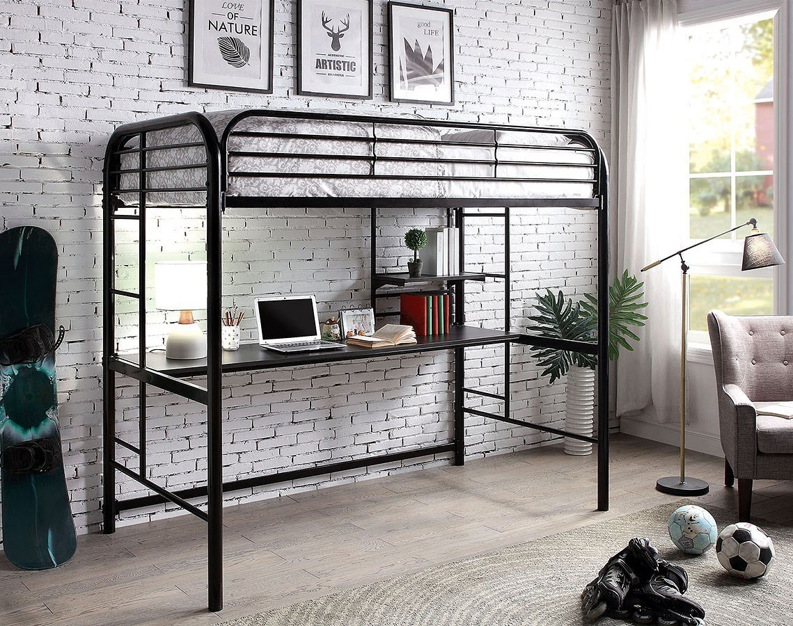 Opal Metal Bunk Loft Bed w/Workstation, Twin Size