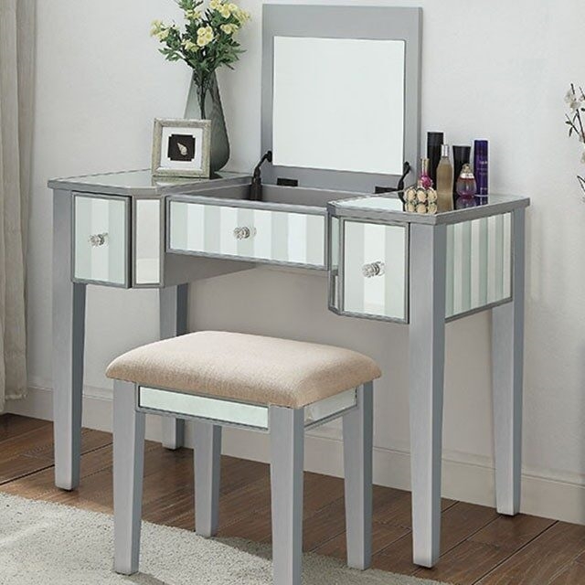 Joyce Wood/Mirror Storage Vanity Dresser w/3 Drawers & Stool