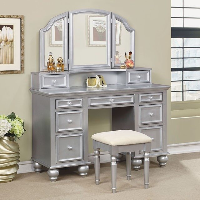 Athy Wood Storage Vanity Dresser w/9 Drawers, Mirror & Stool
