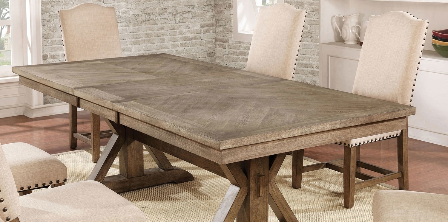 Julia Wood/Fabric Extendable Dining Set