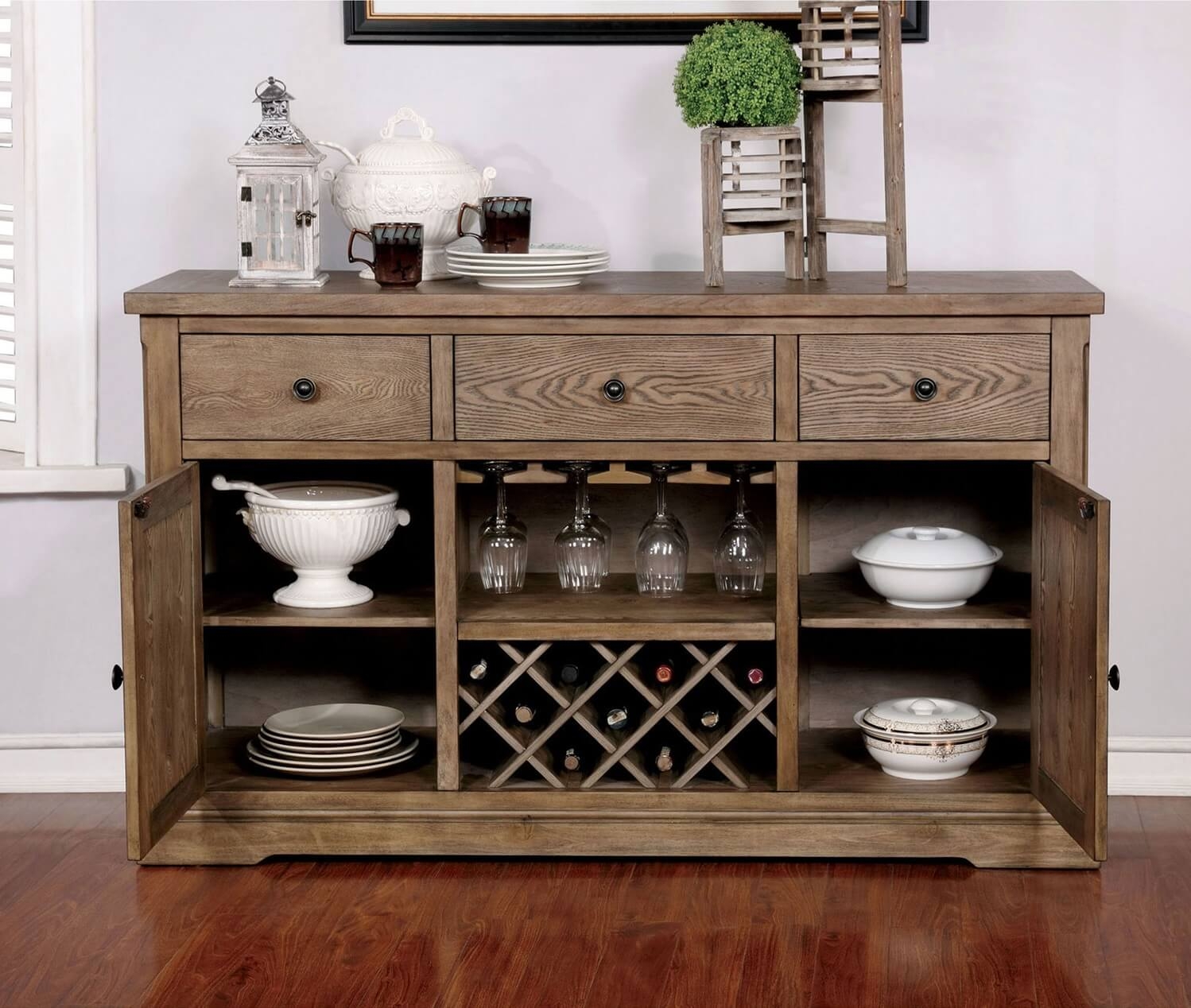 Julia Wood Server w/2 Doors & 3 Drawers & Wine Storage