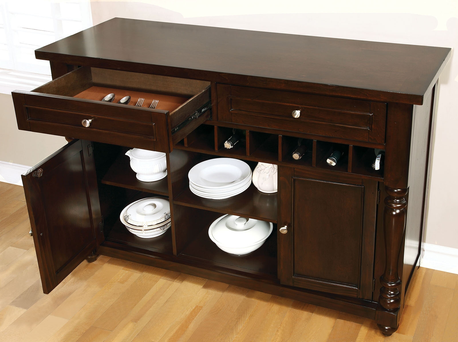 Hurdsfield Wood Server w/Wine Storage