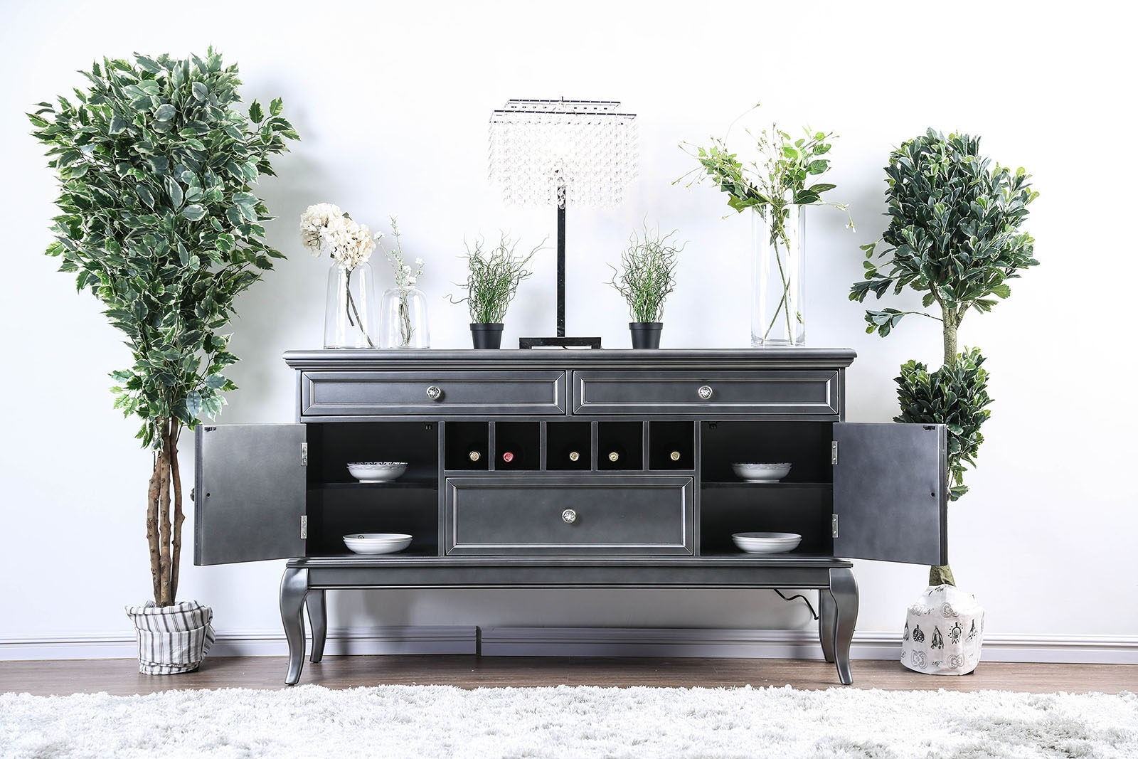 Amina Glass/Wood Dining Server w/2 Doors & 3 Drawers
