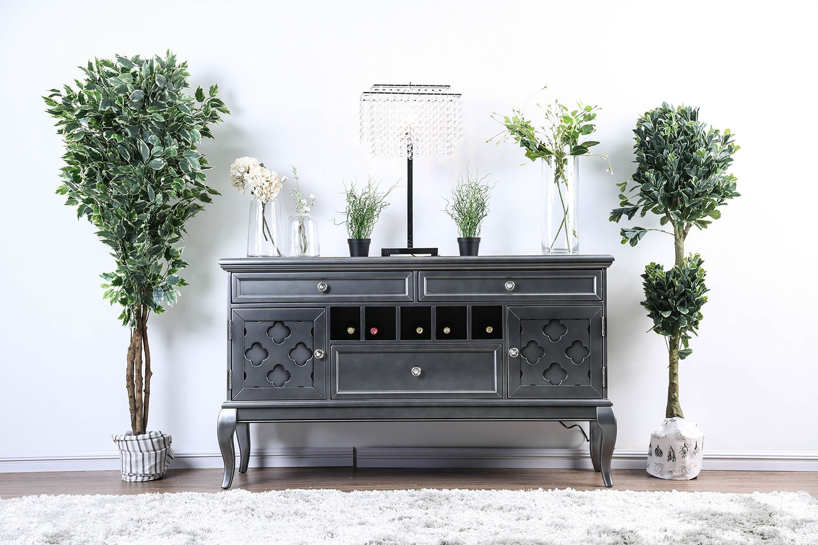 Amina Glass/Wood Dining Server w/2 Doors & 3 Drawers