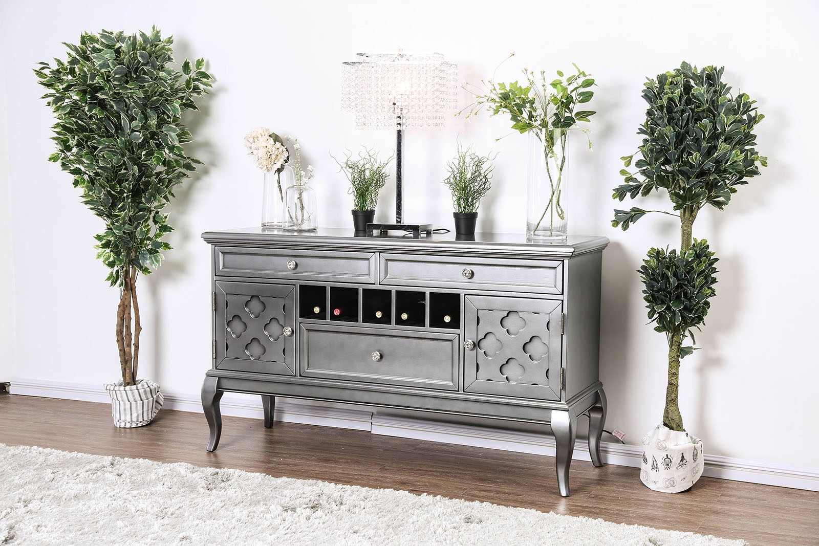 Amina Glass/Wood Dining Server w/2 Doors & 3 Drawers