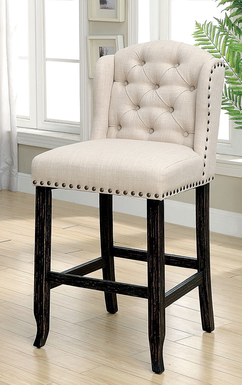 Sania Fabric/Wood Wingback Bar Height Dining Chair, Set of 2