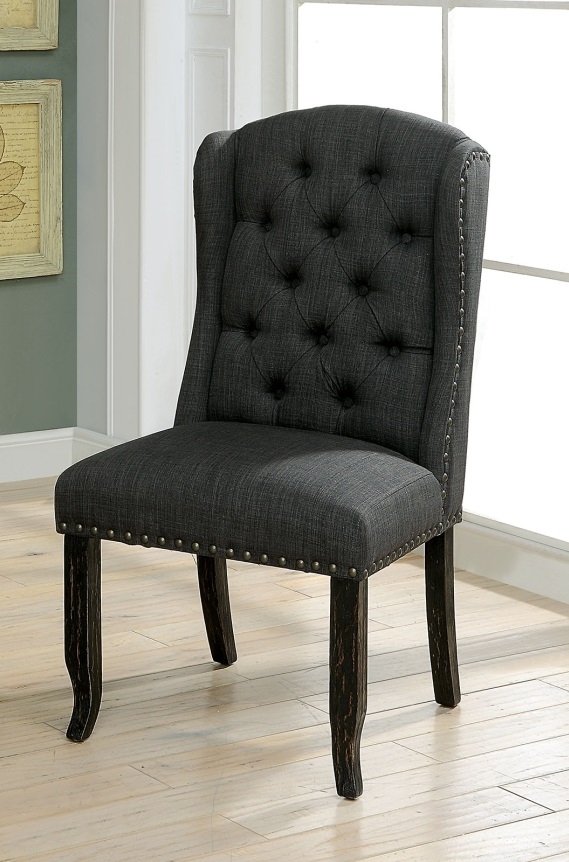 Sania Fabric/Wood Wingback Dining Side Chair, Set of 2