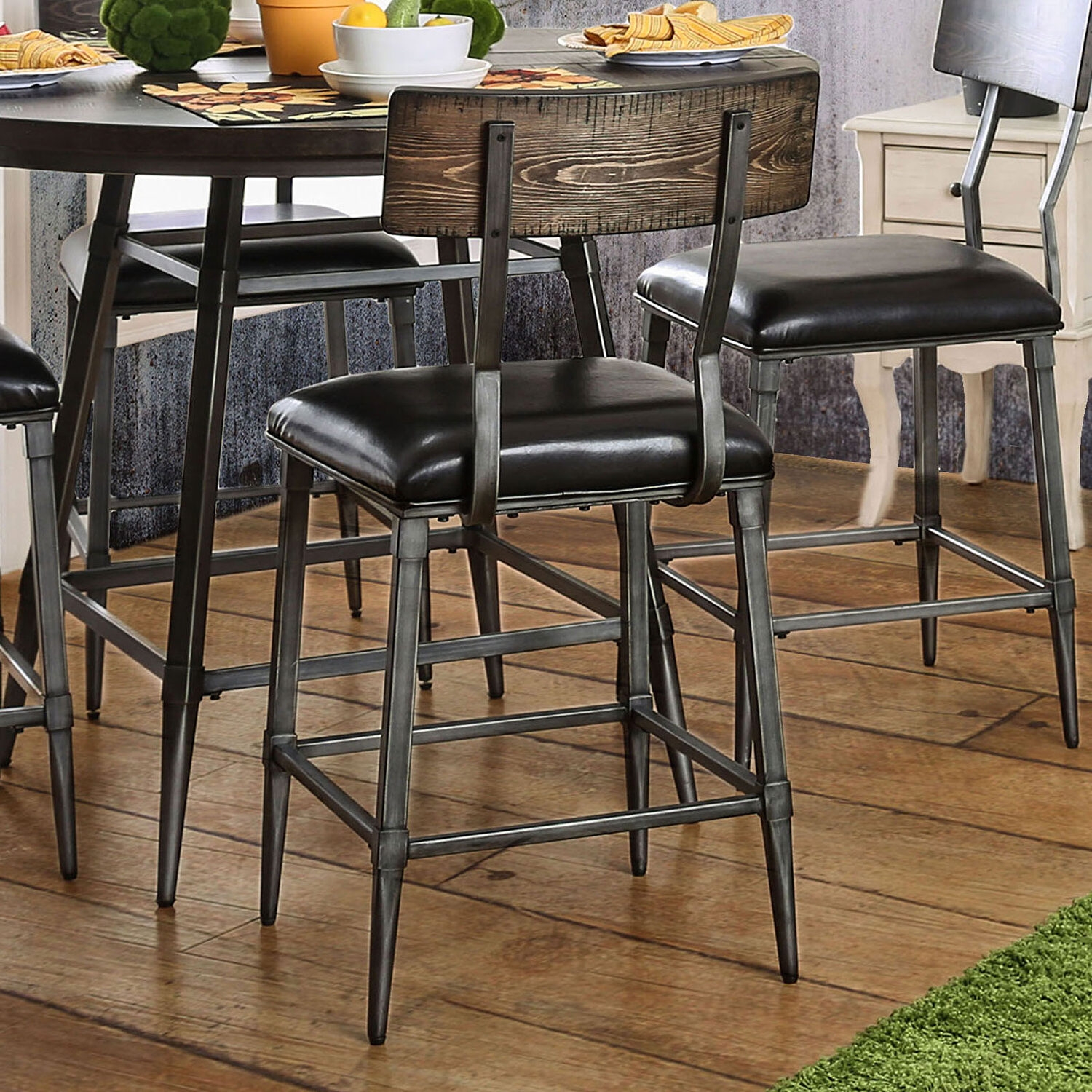 Mullane Leatherette/Metal/Wood Counter Height Dining Chair, Set of 2